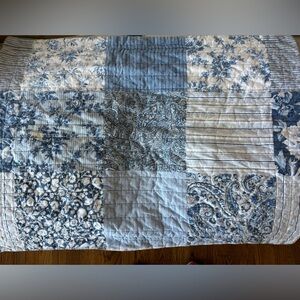 Vintage Laura Ashley Sham Blue & White Patchwork Floral Paisley Stripes 24x31.5”